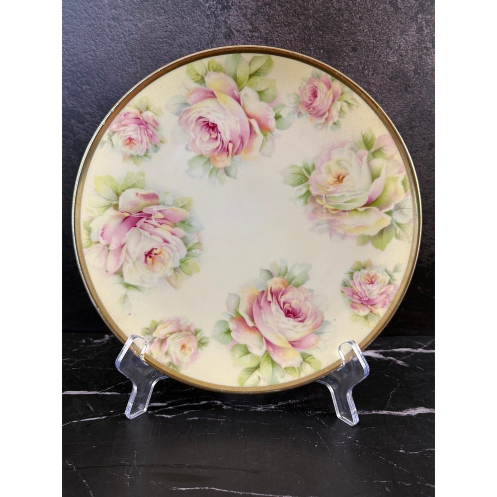 Vintage Hand Painted O & E.G. Royal Austria Floral 9in Plate Gold Trim